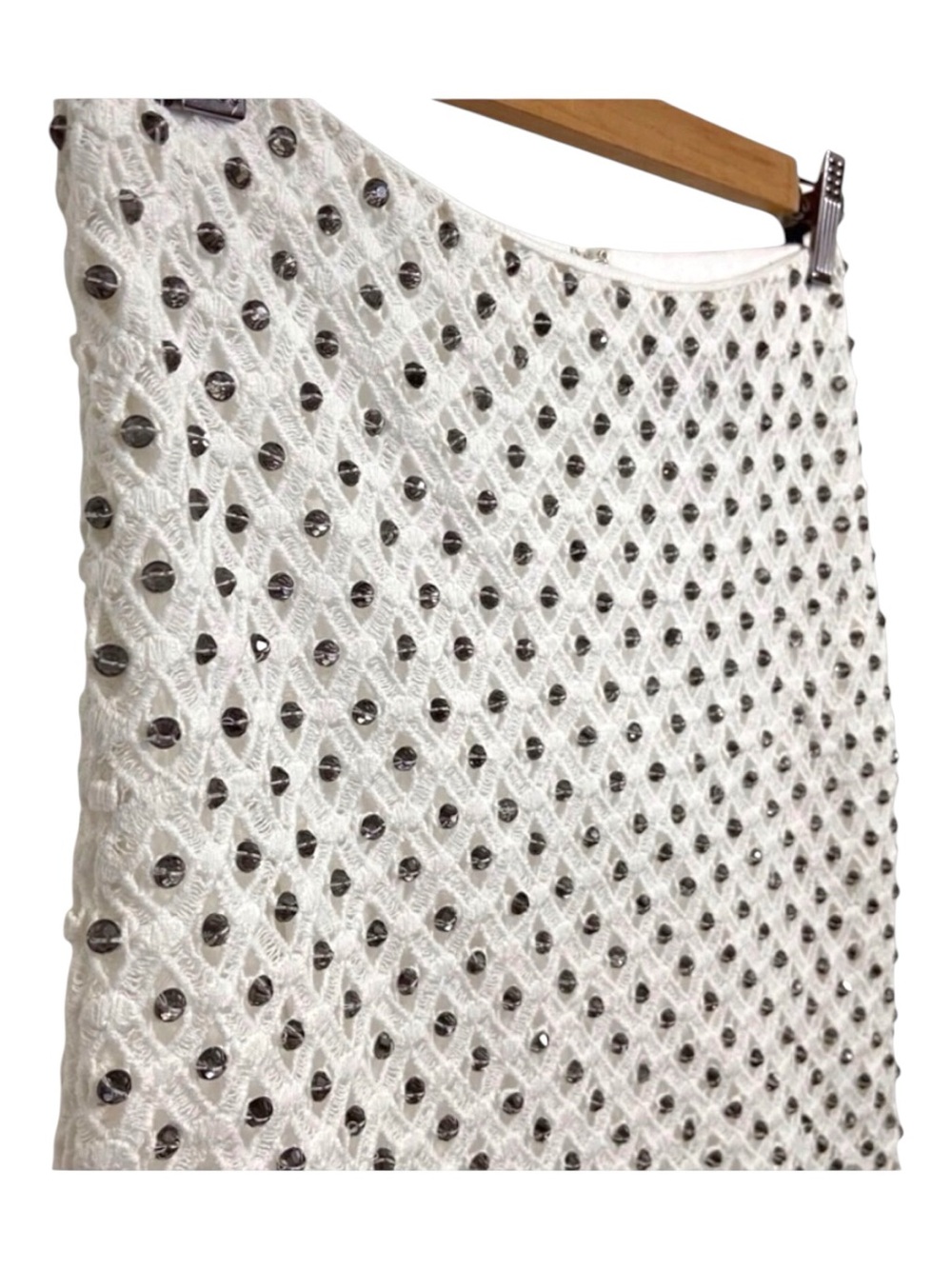HKR Collections White Crochet Beaded Embellished Mini Skirt Lined Petite XS